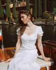AZURIERA|White Corset-Front Puff Sleeve Dress – Summer Midi Romance