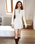 AZURIERA Odessa Knit Dress – Cashmere Blend White A-Line Mini Dress