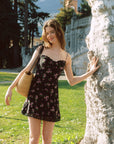AZURIERA|Black Silk Floral Lace Mini Dress