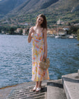 AZURIERA|Silk Pastel Leaf Print Slip Dress – Summer Midi Elegance