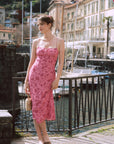 AZURIERA|Silk Blush Floral Lace-Up Dress – Pink Open Back Midi