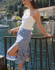 AZURIERA|Silk Floral Midi Skirt – Summer Blue A-line Skirt