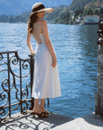 AZURIERA|White Silk Cotton Polka Dot Midi Dress