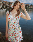 AZURIERA|Silk Cherry Wrap Mini Dress – Romantic Summer floral dress
