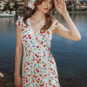 AZURIERA|Silk Cherry Wrap Mini Dress – Romantic Summer floral dress