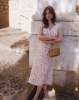 AZURIERA Patricia Silk Dress|Pink Floral Print Midi Dress