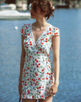 AZURIERA|Silk Cherry Wrap Mini Dress – Romantic Summer floral dress