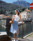 AZURIERA|Silk Floral Midi Skirt – Summer Blue A-line Skirt