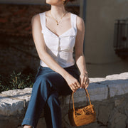 AZURIERA Carmen Top|French-Inspired Cotton Camisole Top with Lace Trim | Adjustable Back Ties