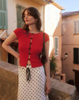 AZURIERA Rae Blouse|French-Inspired Red Summer Knit Blouse