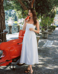 AZURIERA|White Silk Cotton Polka Dot Midi Dress