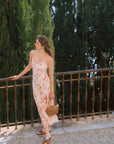 AZURIERA|Silk Blush Bloom Slip Dress – Pink Floral Summer Midi