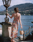 AZURIERA|Silk Watercolor Floral Slip Dress – Summer Midi Elegance