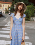 AZURIERA Bale Silk Dress|Daisy Print Short Sleeved Midi Dress