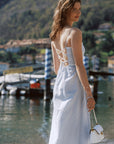 AZURIERA|Blue Gingham Lace-Up Dress – Eco Cotton Summer Midi