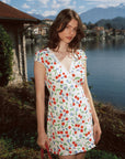 AZURIERA|Silk Cherry Wrap Mini Dress – Romantic Summer floral dress
