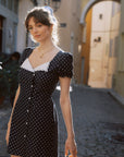 AZURIERA Macy Dress: French-Inspired Navy Polka Dot Mini Dress