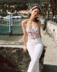 AZURIERA|Charis Silk Cherry Print Bustier Top – Floral Smocked Cami