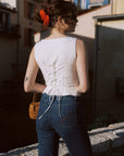 AZURIERA Carmen Top|French-Inspired Cotton Camisole Top with Lace Trim | Adjustable Back Ties