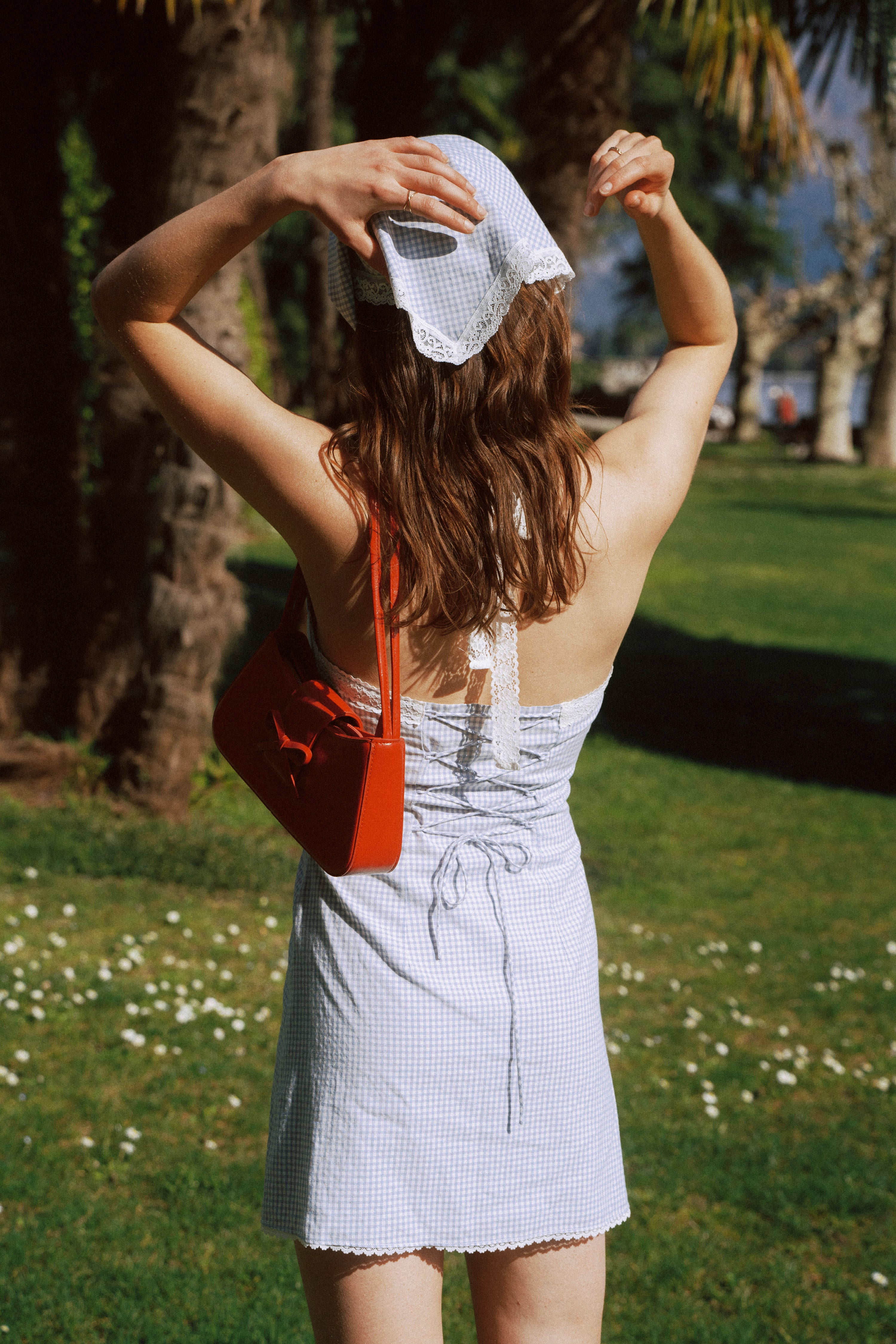 slim fit dress slacks AZURIERA｜Gingham Halter Mini Dress – Vintage Lace Picnic Look