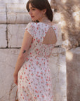 AZURIERA Patricia Silk Dress|Pink Floral Print Midi Dress