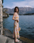 AZURIERA|Silk Pastel Leaf Print Slip Dress – Summer Midi Elegance