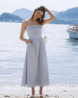AZURIERA|Blue Gingham Lace-Up Dress – Eco Cotton Summer Midi