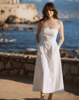 AZURIERA Cicely Dress|White Cotton Midi Dress With Pockets