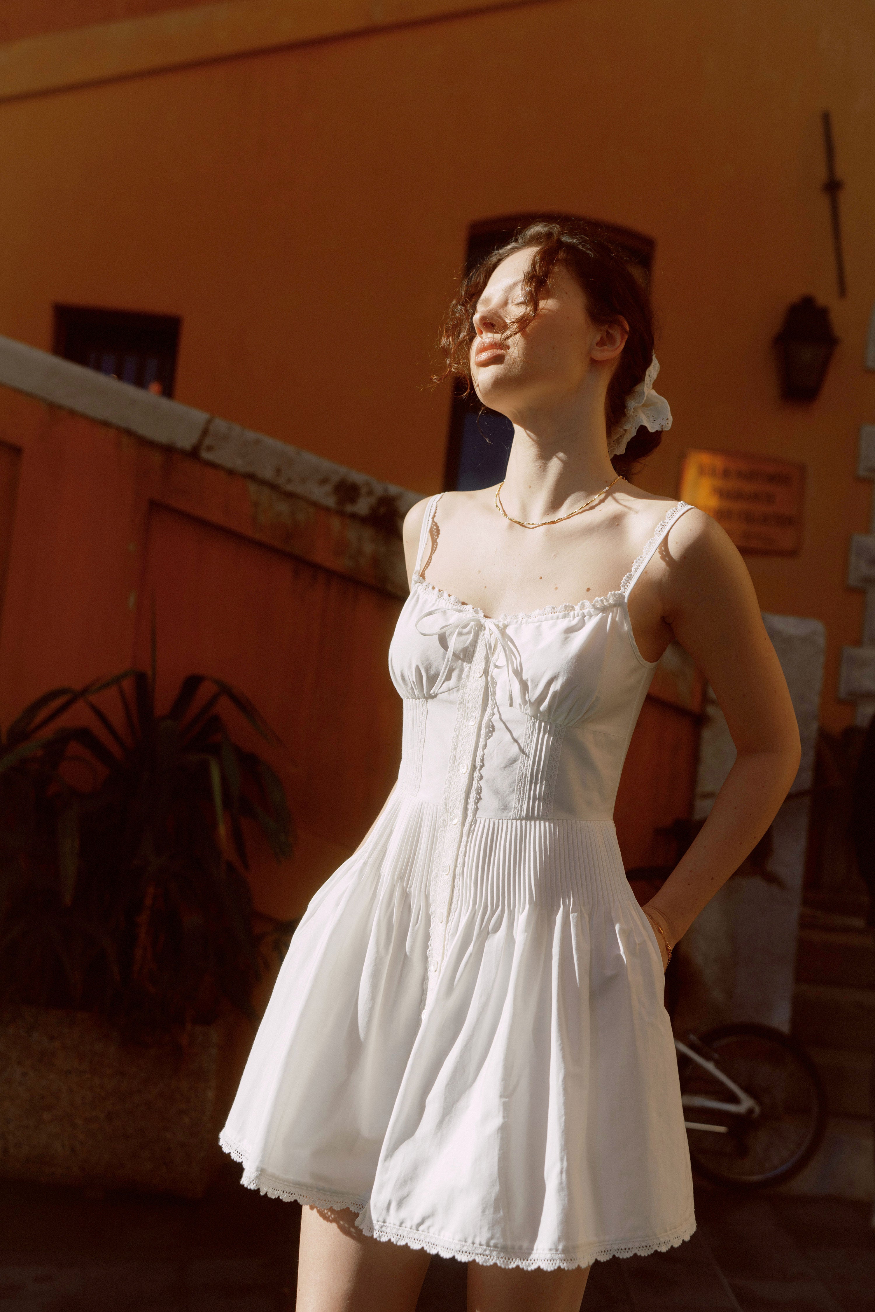 Amelia Silk Cotton Mini Dress｜AZURIERA