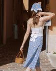 AZURIERA|Silk Floral Midi Skirt – Summer Blue A-line Skirt