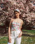 AZURIERA|Charis Silk Cherry Print Bustier Top – Floral Smocked Cami