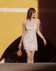 AZURIERA | Patti Pink Rose Floral Silk Mini Dress | Romantic Garden Party Dress