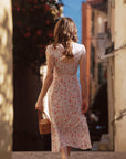 AZURIERA Patricia Silk Dress|Pink Floral Print Midi Dress
