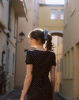 AZURIERA Macy Dress: French-Inspired Navy Polka Dot Mini Dress