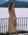 AZURIERA|Silk Pastel Leaf Print Slip Dress – Summer Midi Elegance