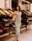Citrine Lemon Printed Silk Dress|AZURIERA