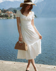 AZURIERA|White Corset-Front Puff Sleeve Dress – Summer Midi Romance