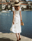 AZURIERA|White Corset-Front Puff Sleeve Dress – Summer Midi Romance
