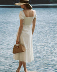 AZURIERA|White Corset-Front Puff Sleeve Dress – Summer Midi Romance