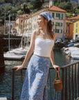 AZURIERA|Silk Floral Midi Skirt – Summer Blue A-line Skirt