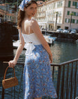 AZURIERA|Silk Floral Midi Skirt – Summer Blue A-line Skirt