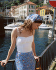 AZURIERA|Silk Floral Midi Skirt – Summer Blue A-line Skirt