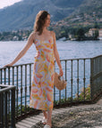 AZURIERA|Silk Pastel Leaf Print Slip Dress – Summer Midi Elegance