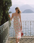 AZURIERA|Silk Cherry Print Slip Dress – Floral Summer Midi Dress