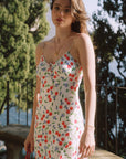 AZURIERA|Silk Cherry Print Slip Dress – Floral Summer Midi Dress