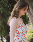 AZURIERA|Silk Cherry Print Slip Dress – Floral Summer Midi Dress