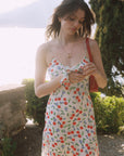 AZURIERA|Silk Cherry Print Slip Dress – Floral Summer Midi Dress