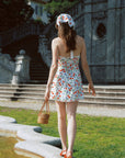 AZURIERA|Silk Cherry Print Halter Dress – Vintage Picnic Mini Dress
