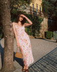 AZURIERA|Silk Blush Bloom Slip Dress – Pink Floral Summer Midi