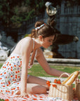AZURIERA|Silk Cherry Print Halter Dress – Vintage Picnic Mini Dress